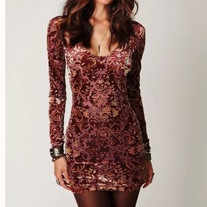 Free People Burgundy Velvet Mini Dress